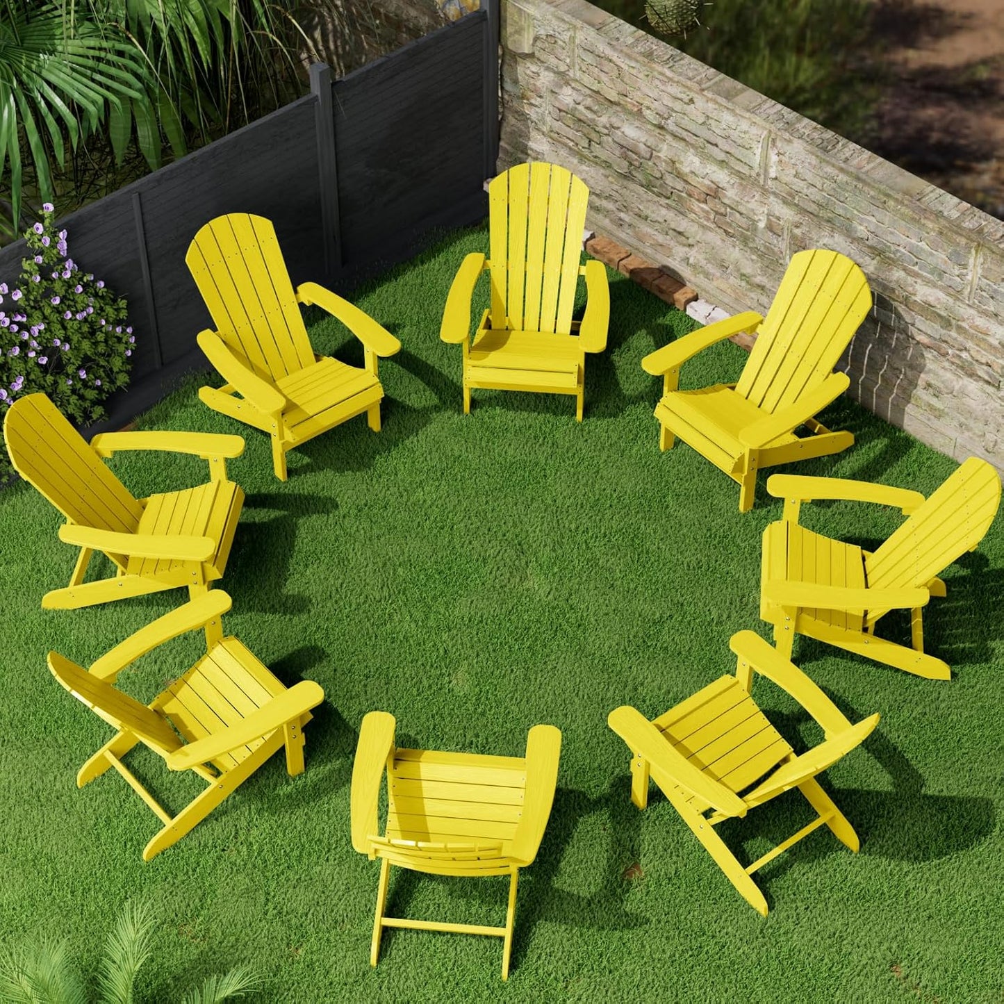 YEFU Adirondack Chairs Set of 2 Plastic Weather Resistant, Outdoor Chairs with Cup Holder, Like Real Wood, Widely Used in Outdoor, Patio, Fire Pit, Deck, Outside, Campfire Chairs (Blue)