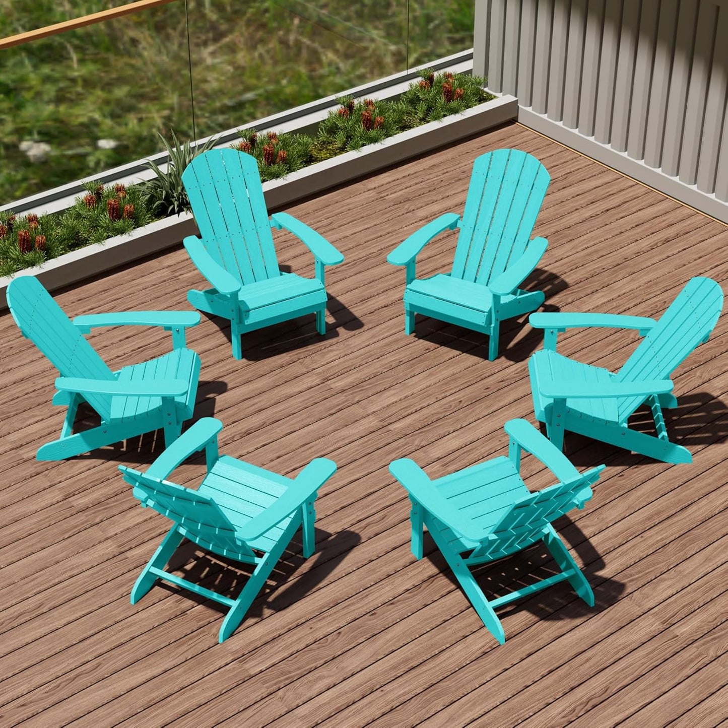 YEFU Adirondack Chairs Set of 2 Plastic Weather Resistant, Outdoor Chairs with Cup Holder, Like Real Wood, Widely Used in Outdoor, Patio, Fire Pit, Deck, Outside, Campfire Chairs (Blue)